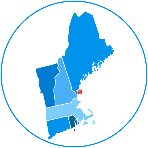 New England with a red star over where the Portsmouth Naval Shipyard is located New England with a red star over where the Portsmouth Naval Shipyard is located